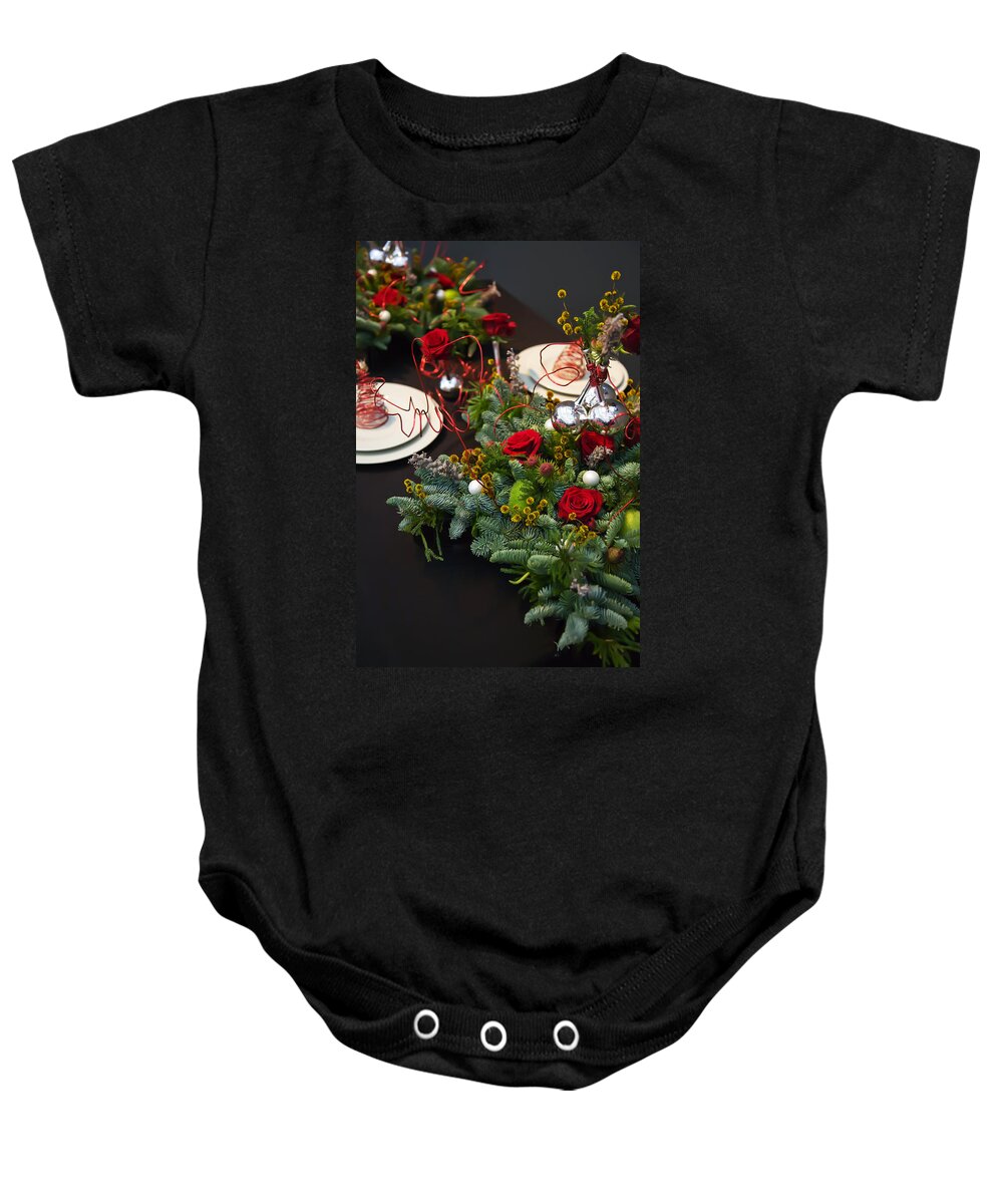 Christmas Baby Onesie featuring the photograph Christmas table #2 by Ariadna De Raadt