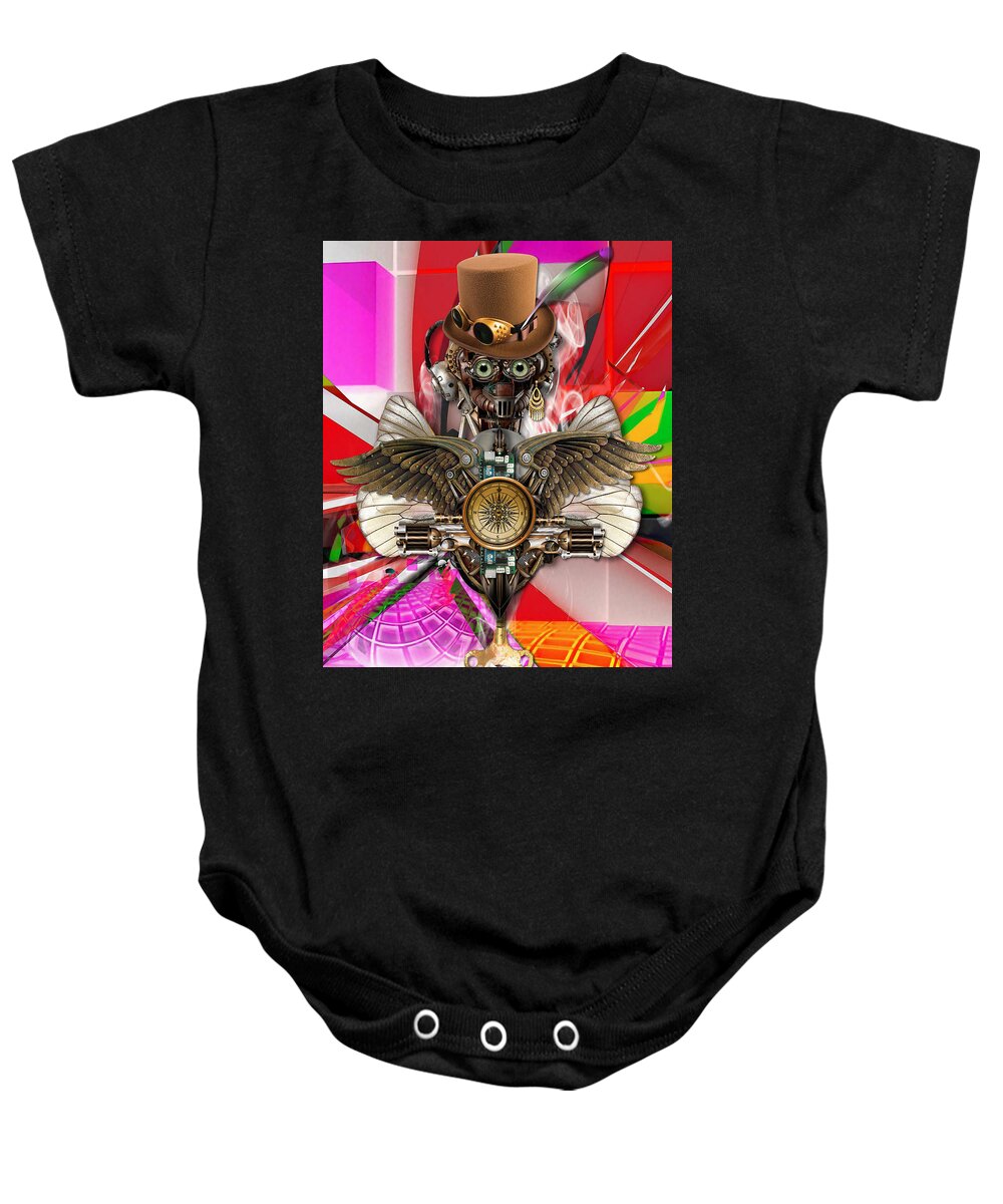 Steampunk Baby Onesie featuring the mixed media Flying High #2 by Marvin Blaine