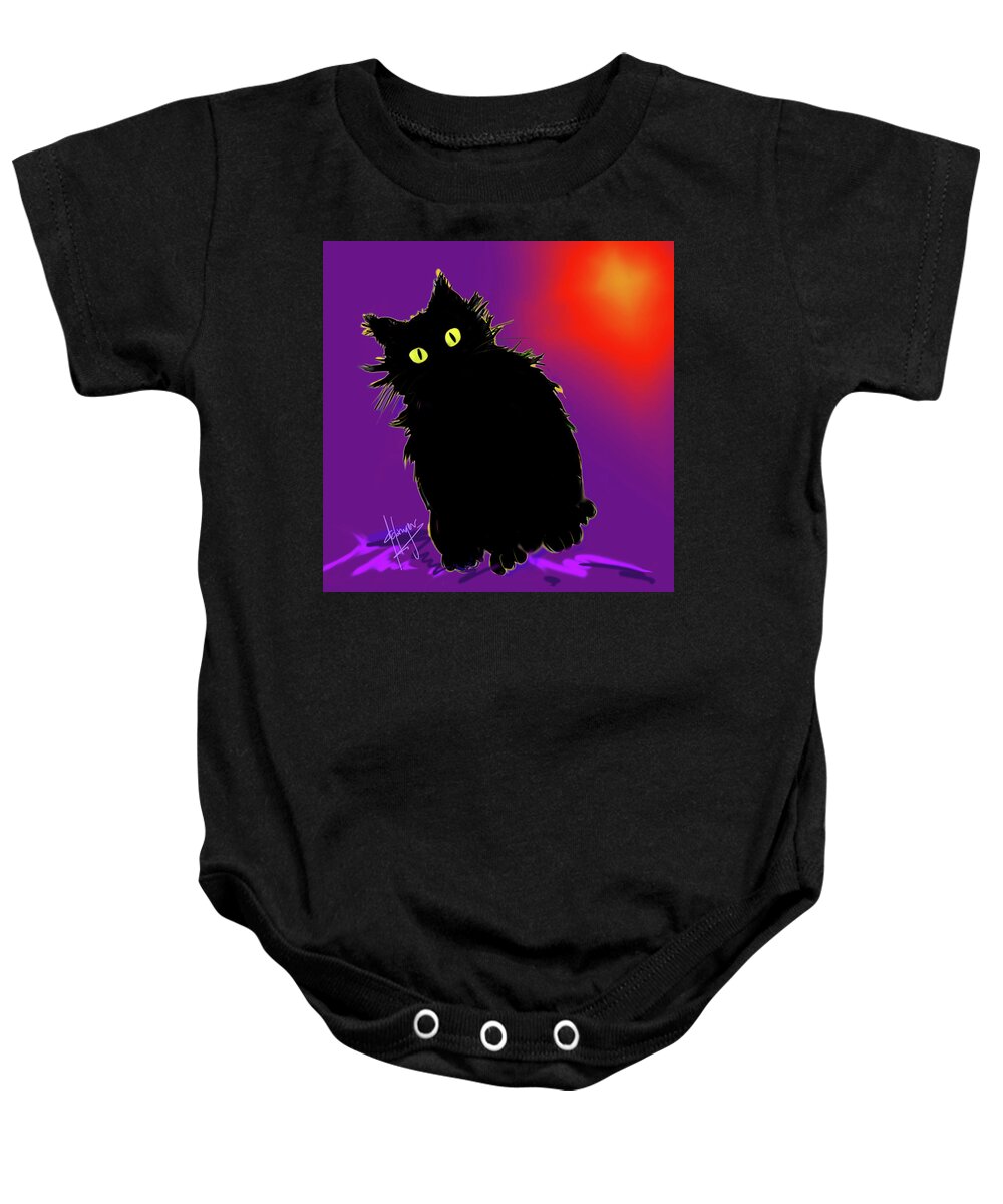 Dizzycats Baby Onesie featuring the painting Snowflake DizzyCat #1 by DC Langer