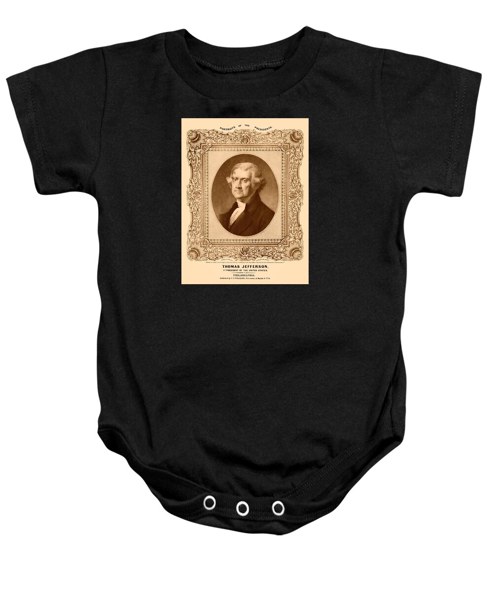 Thomas Jefferson Baby Onesie featuring the drawing Thomas Jefferson #2 by War Is Hell Store
