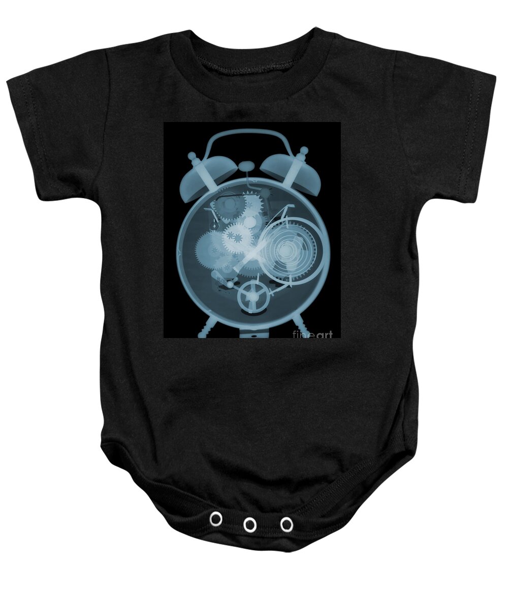 Science Baby Onesie featuring the photograph X-ray Of An Alarm Clock #3 by Ted Kinsman