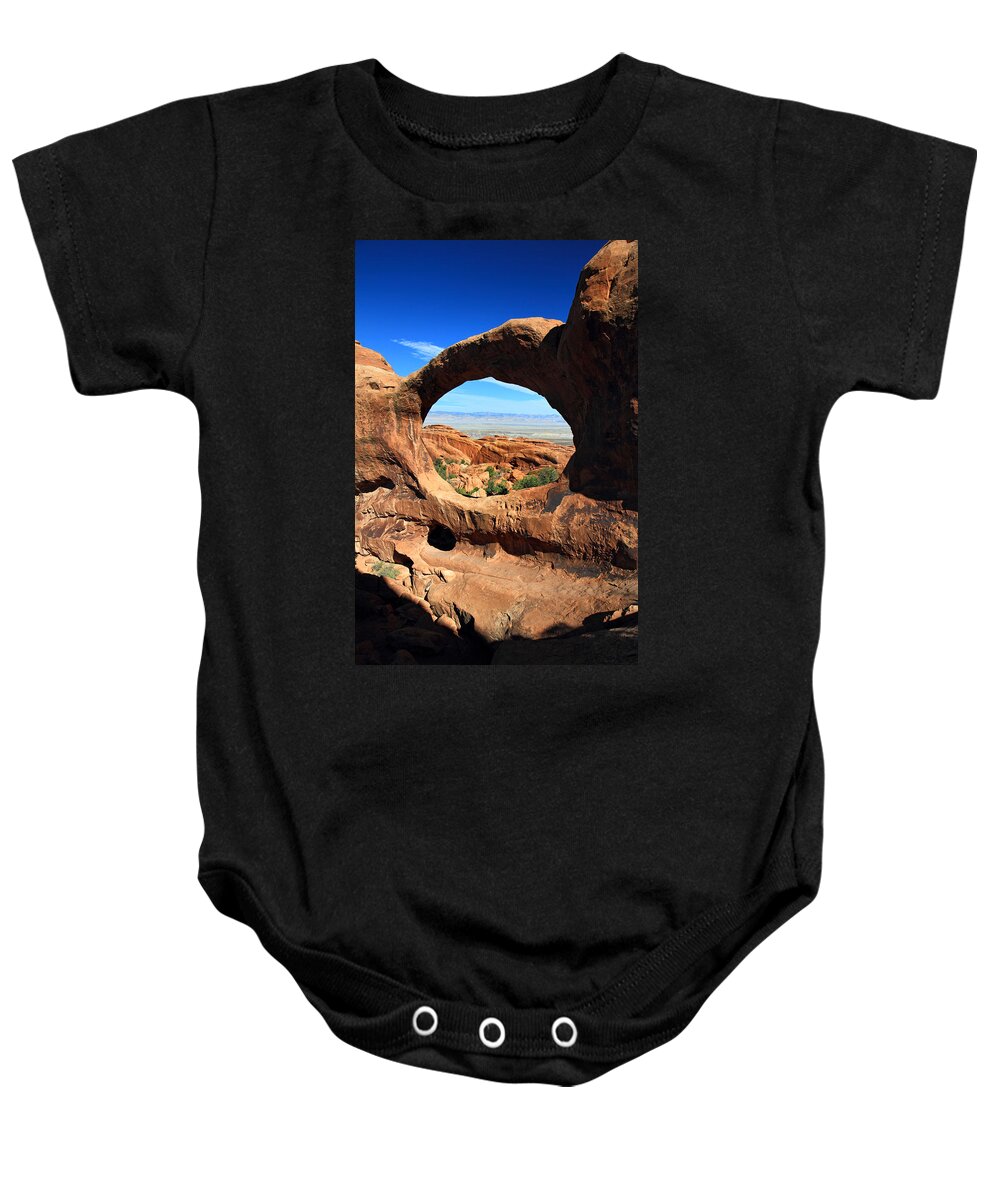 Arch Baby Onesie featuring the photograph Double 0 Arch in Arches National Park #3 by Pierre Leclerc Photography