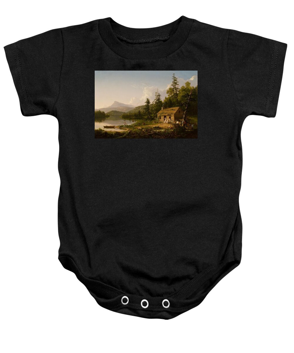 Home In The Woods Baby Onesie featuring the painting Home in the Woods by Thomas Cole