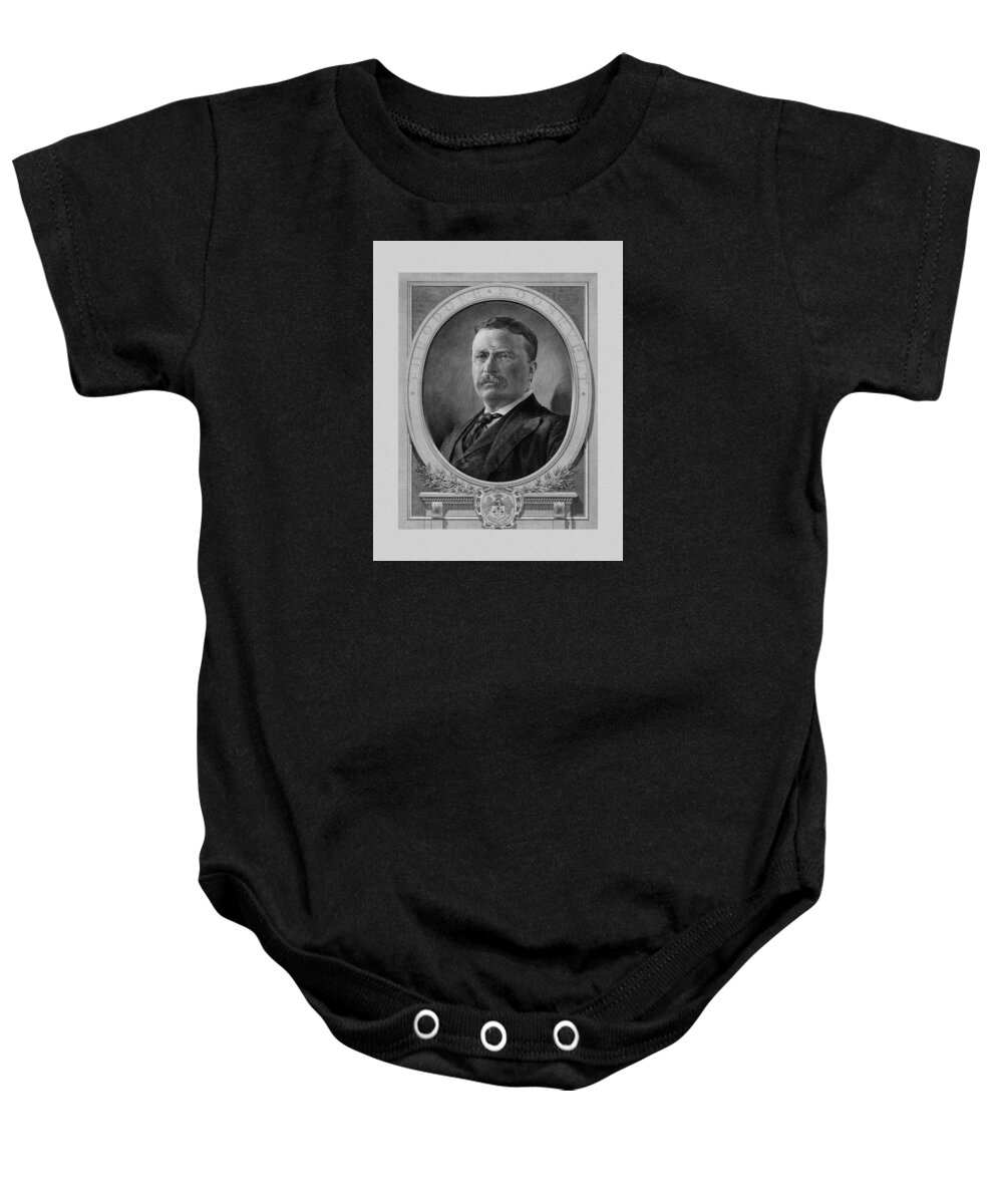Teddy Roosevelt Baby Onesie featuring the mixed media President Theodore Roosevelt #1 by War Is Hell Store