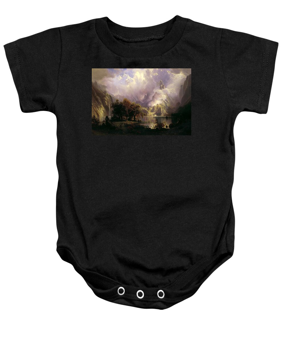 Bierstadt Baby Onesie featuring the painting Rocky Mountain Landscape #3 by Pam Neilands