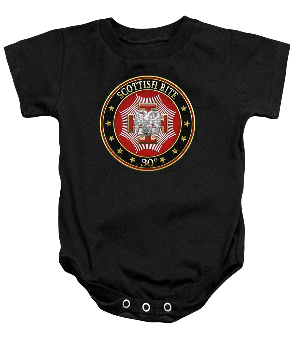 'scottish Rite' Collection By Serge Averbukh Baby Onesie featuring the digital art 30th Degree - Knight Kadosh Jewel on Black Leather by Serge Averbukh