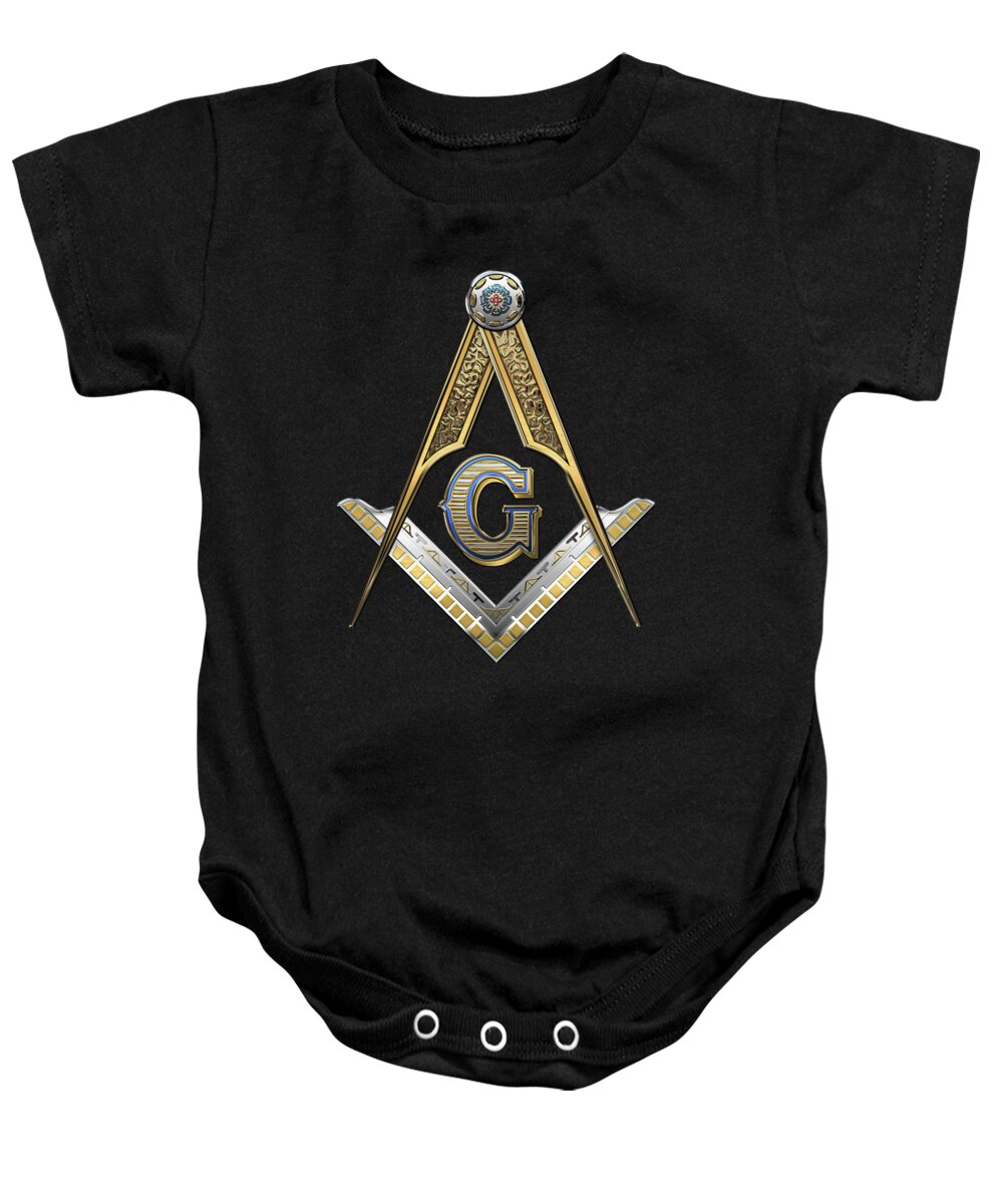 'ancient Brotherhoods' Collection By Serge Averbukh Baby Onesie featuring the digital art 3rd Degree Mason - Master Mason Jewel on Black Canvas by Serge Averbukh
