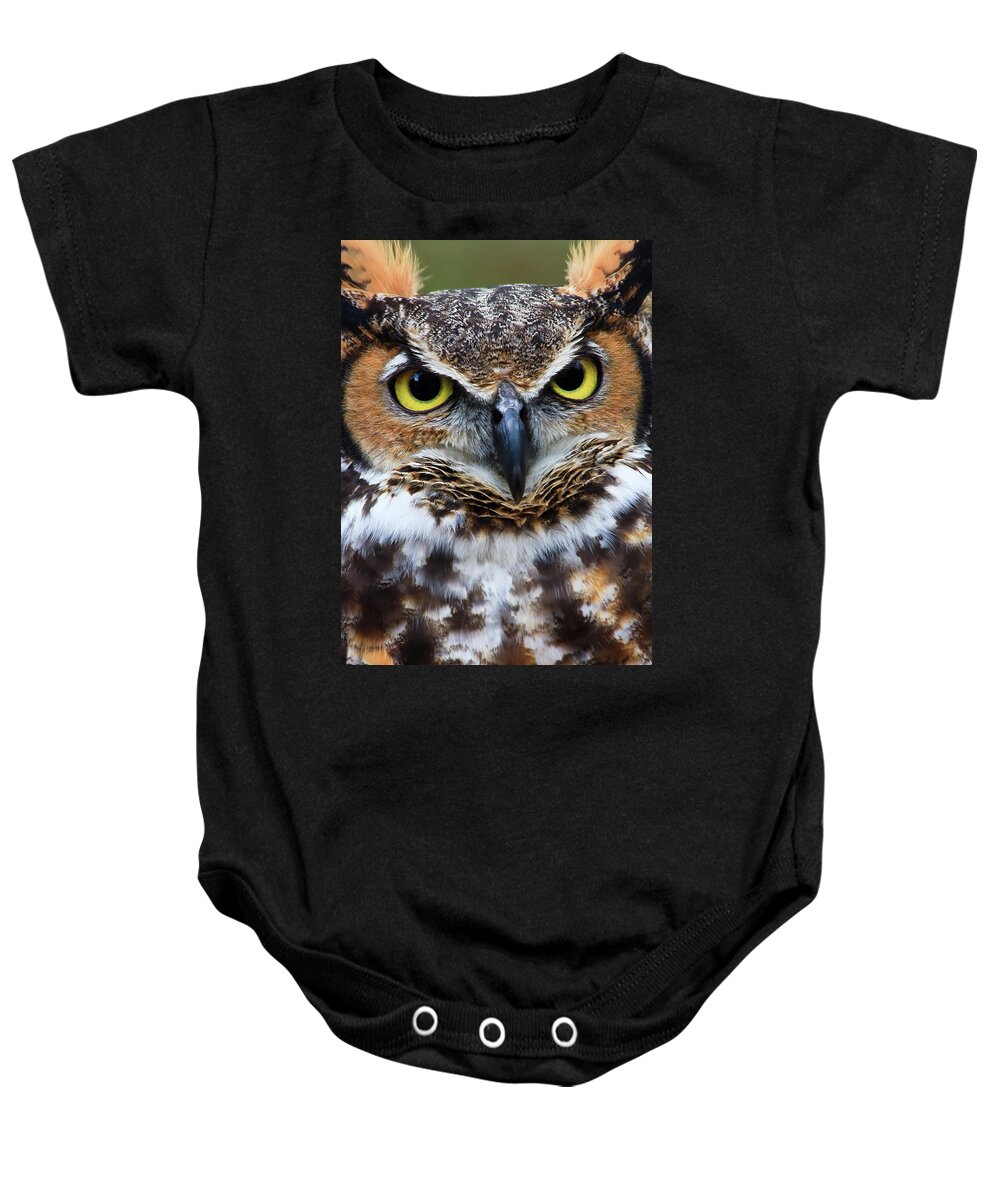 Great Baby Onesie featuring the photograph Great Horned Owl #5 by Jill Lang
