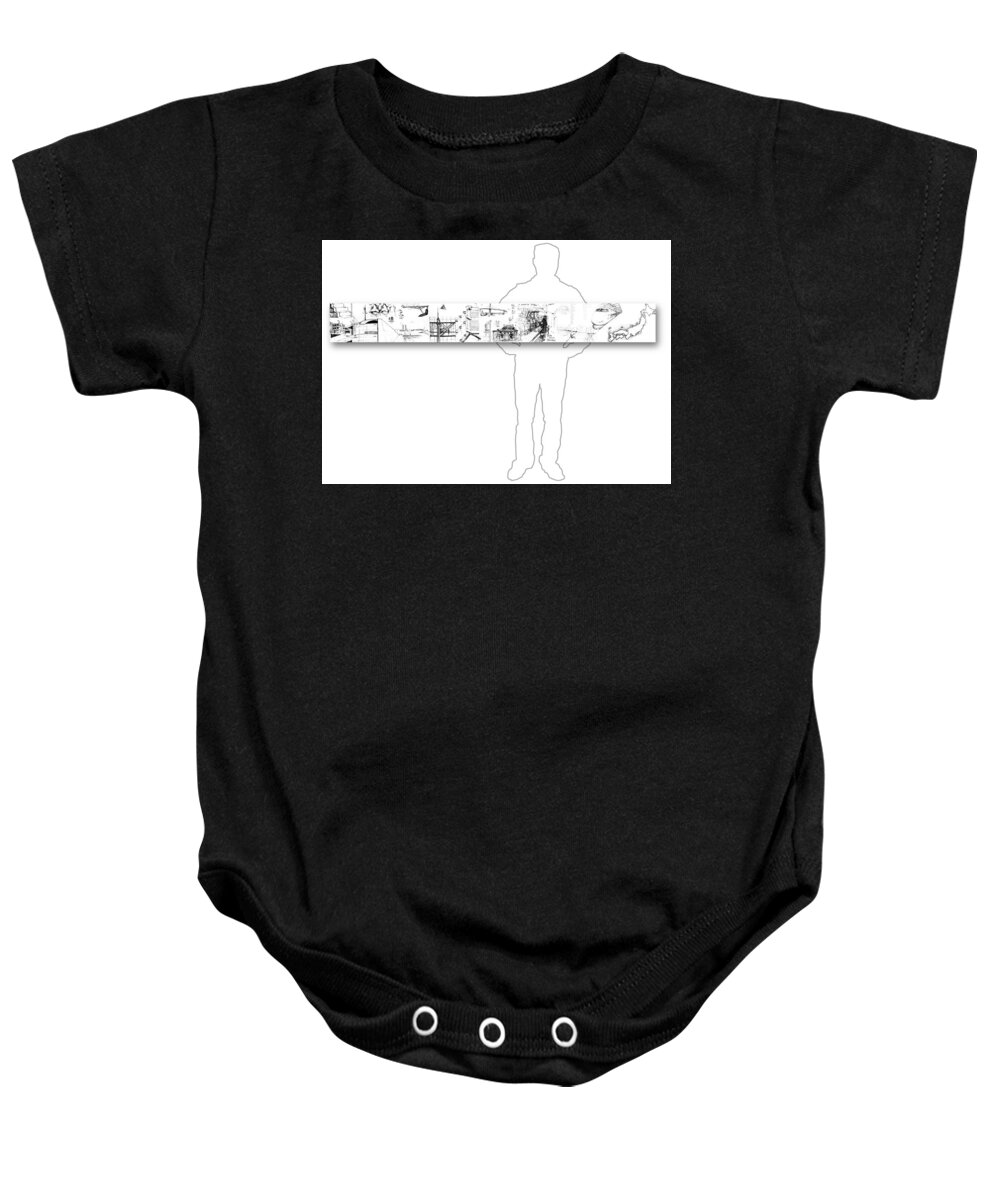 Japan Baby Onesie featuring the drawing 5.30.Japan-7-Horizontal-with-Figure by Charlie Szoradi