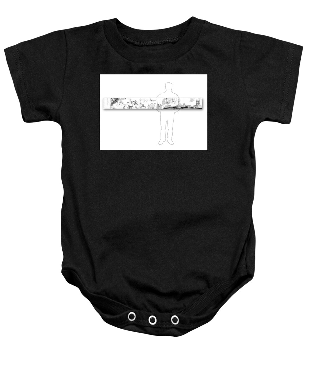 Sustainability Baby Onesie featuring the drawing 6.51.Hungary-6-Horizontal-with-Figure by Charlie Szoradi