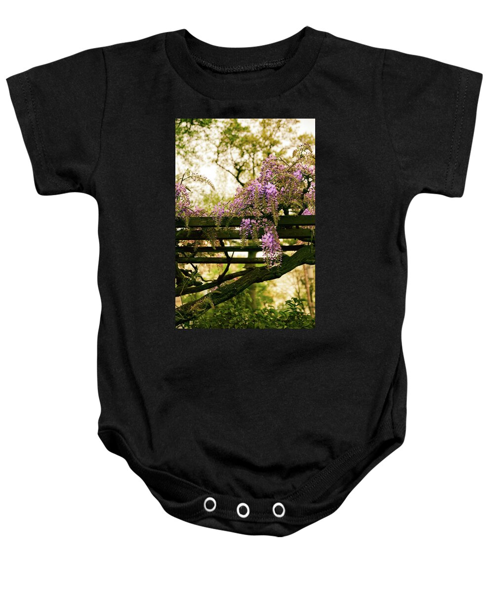 Wisteria Baby Onesie featuring the photograph Wisteria Wonder by Jessica Jenney