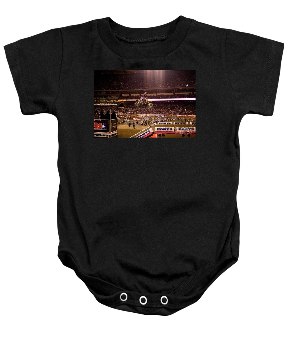 Ama Supercross Baby Onesie featuring the photograph 7000 by Daniel Knighton