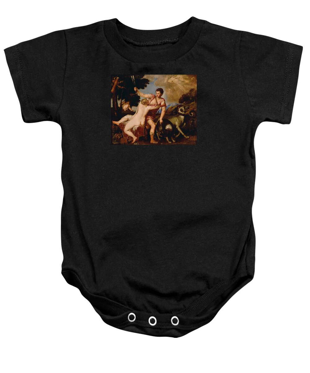 Titian Baby Onesie featuring the painting Venus And Adonis #9 by Titian