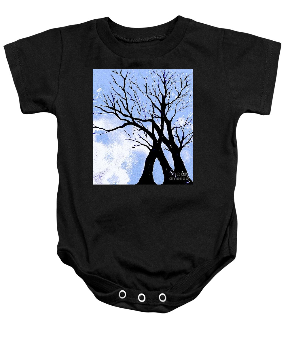 Trees Silhouette Baby Onesie featuring the painting A Crisp Winter Morning by Hazel Holland