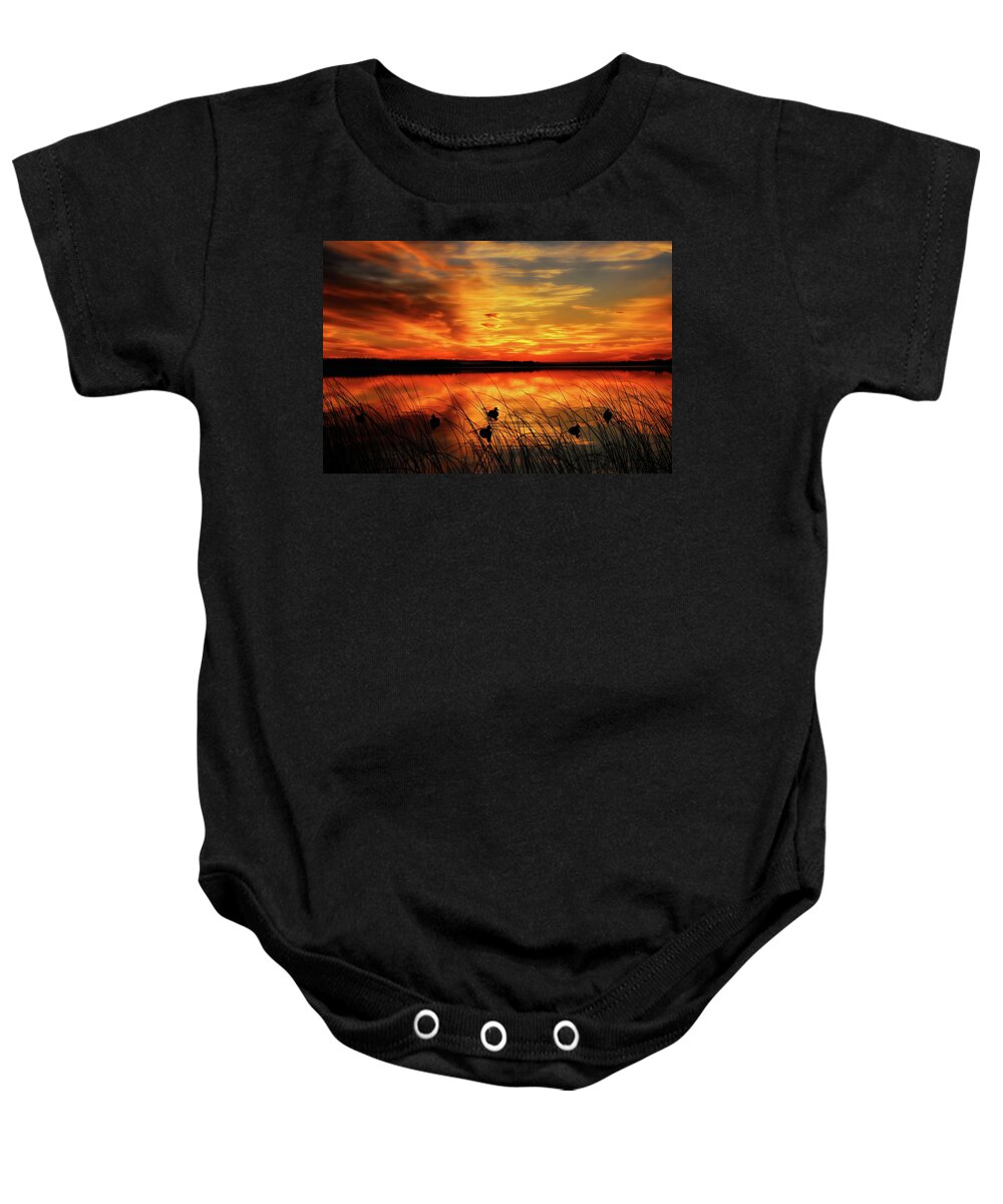 Hunt Baby Onesie featuring the photograph A Golden Sunrise Duck Hunt by Dale Kauzlaric