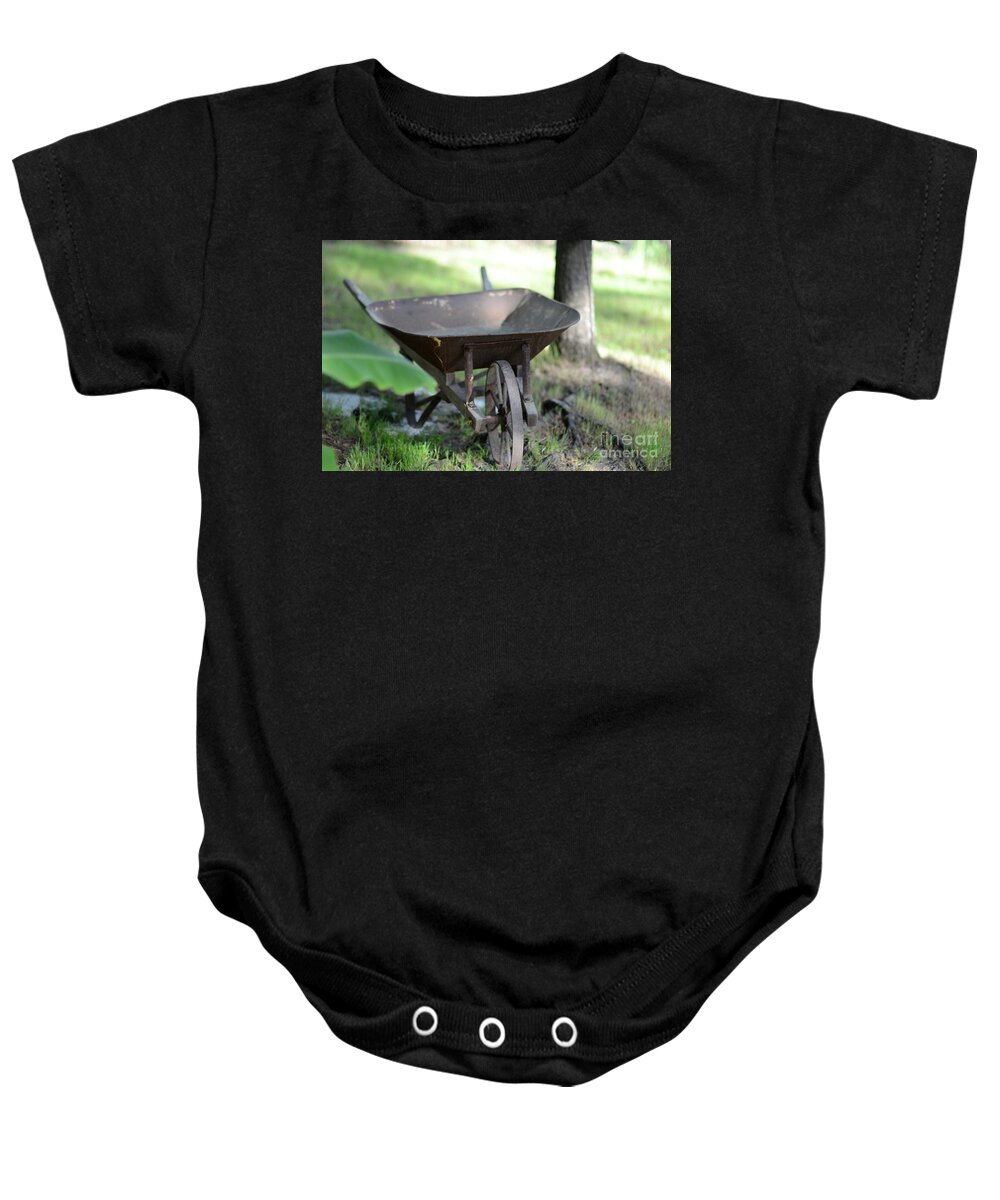 Wheel Barrow Baby Onesie featuring the photograph Gardner's Helper by Dale Powell