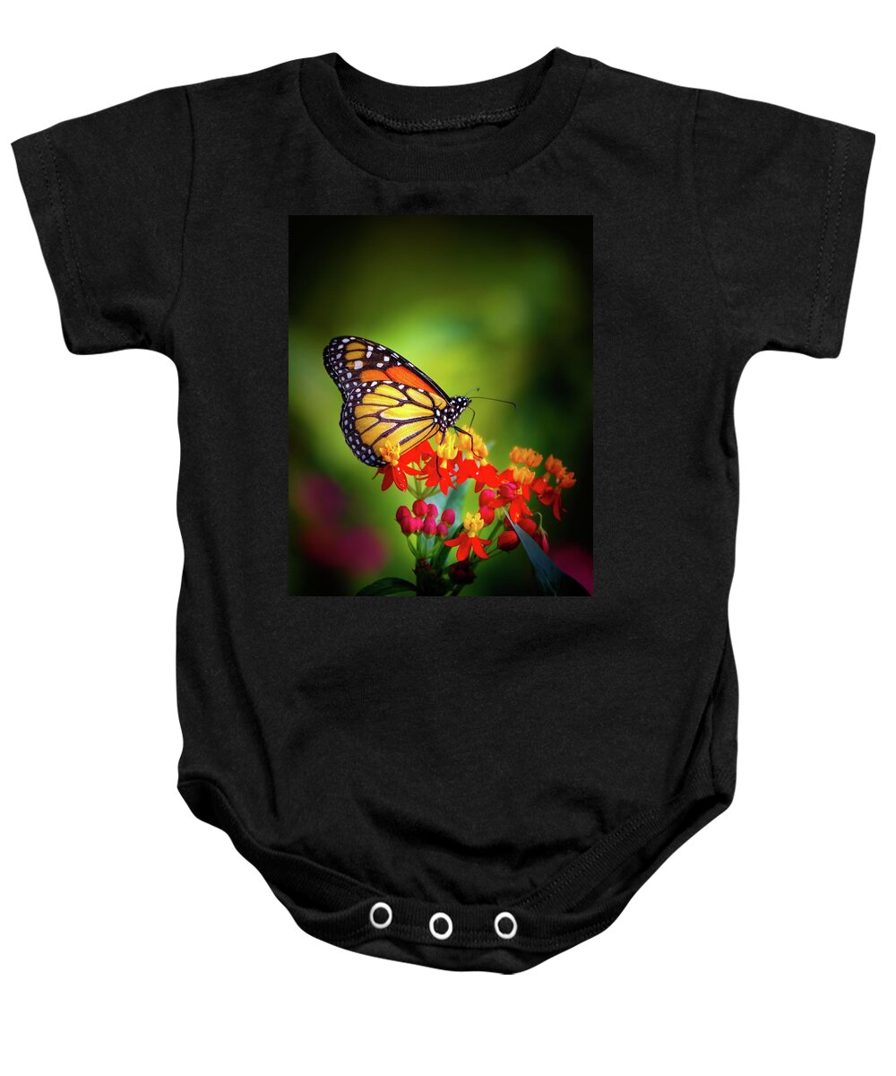 Butterfly Baby Onesie featuring the photograph A Monarch in the Garden by Mark Andrew Thomas