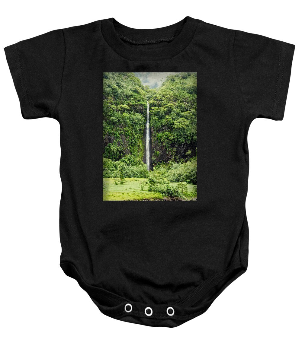 Tahiti Baby Onesie featuring the photograph A Waterfall in Tahiti by Kathryn McBride