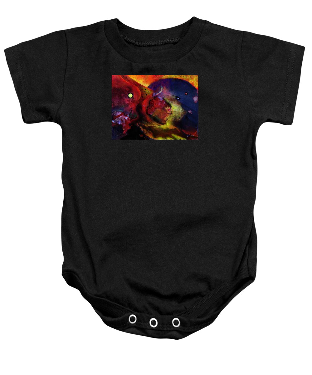 Abstract Painting Baby Onesie featuring the painting Abstract Scenery Red,yellow, Blue by Wolfgang Schweizer