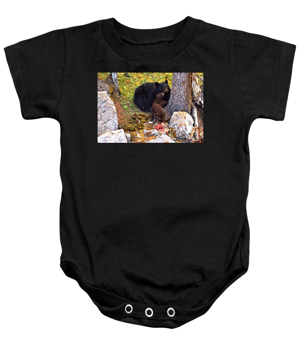 Black Bears Baby Onesie featuring the photograph Affection At Dinner by Adam Jewell