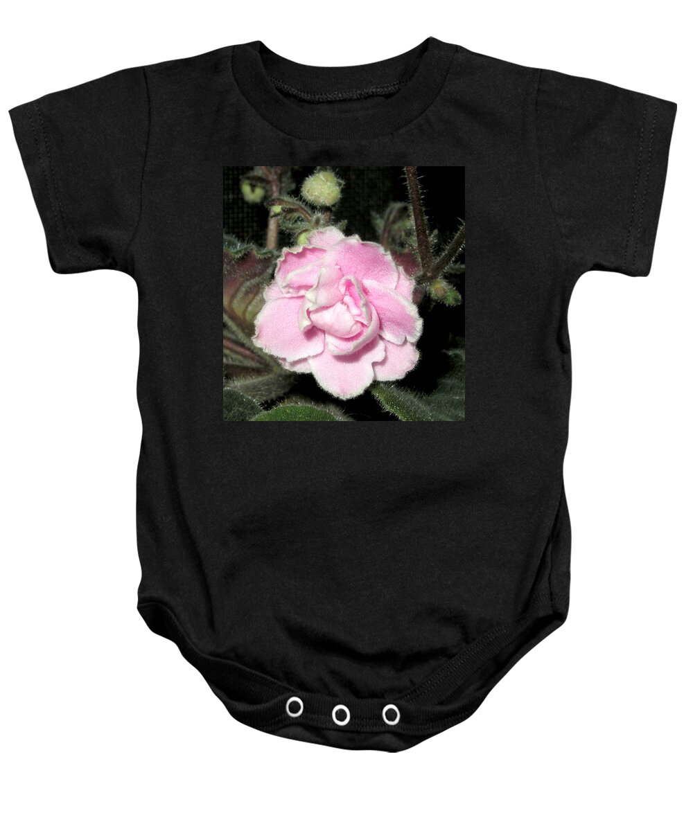 Flower Baby Onesie featuring the pyrography African Violet by Robert Morin