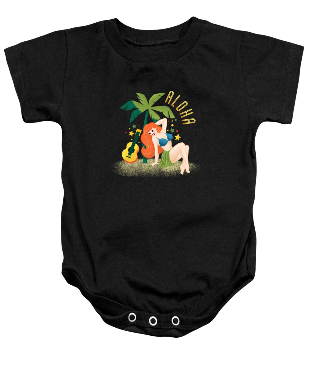 Redhead Baby Onesie featuring the painting Aloha From Sunny Hawaii Wish You Were Here by Little Bunny Sunshine