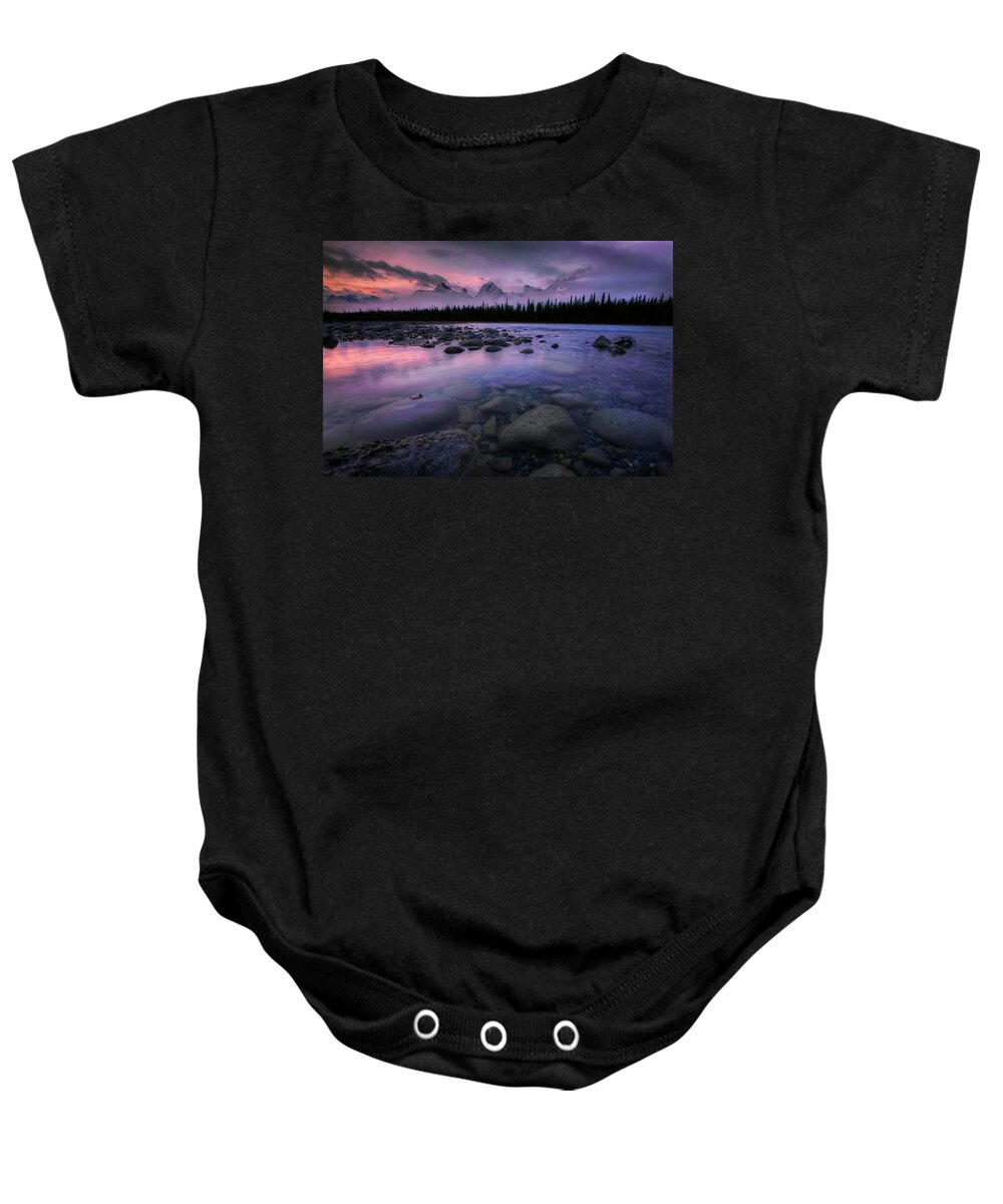 River Baby Onesie featuring the photograph Along The Athabasca by Dan Jurak