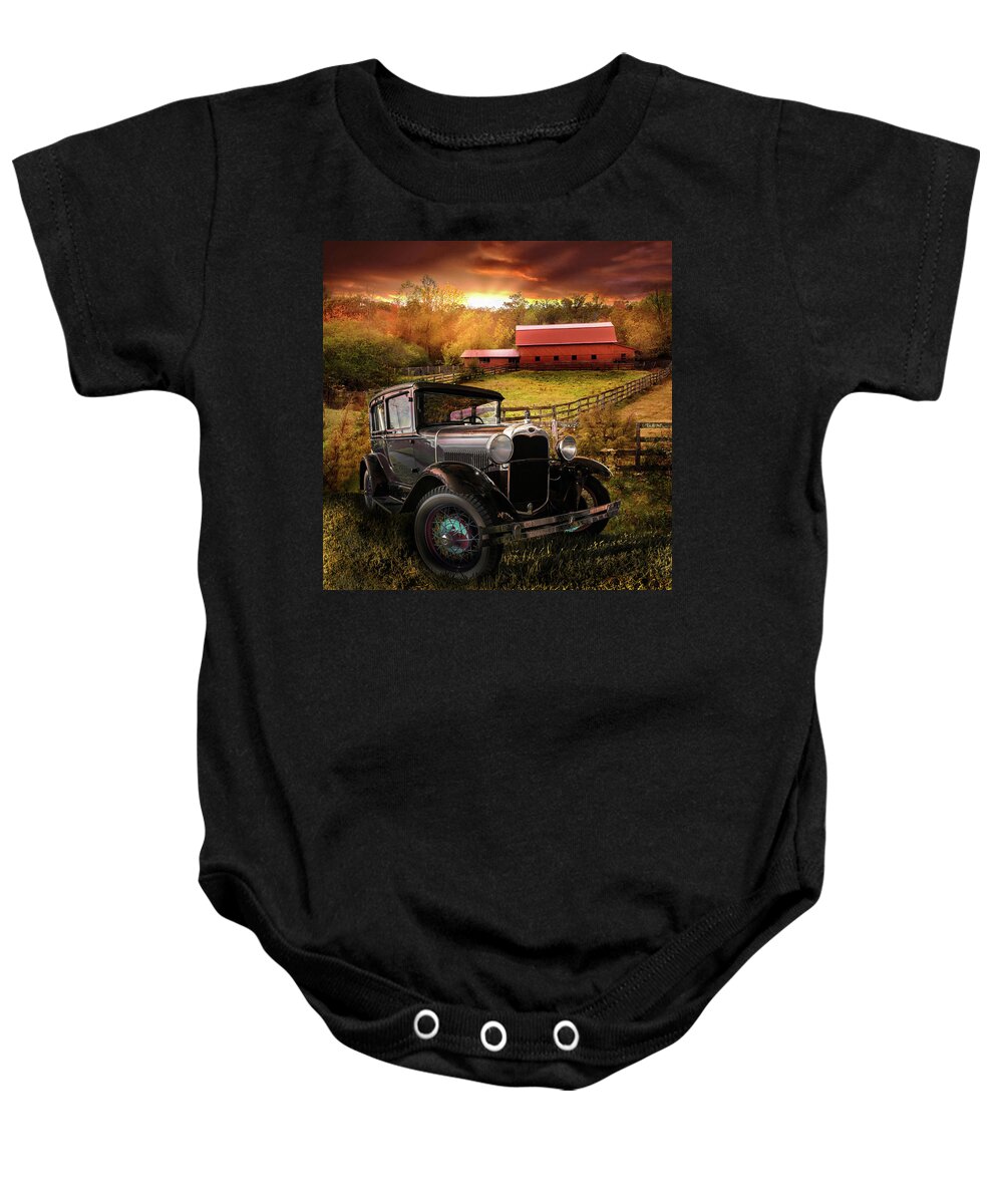 1928 Baby Onesie featuring the photograph Along the Fences at Sunset by Debra and Dave Vanderlaan