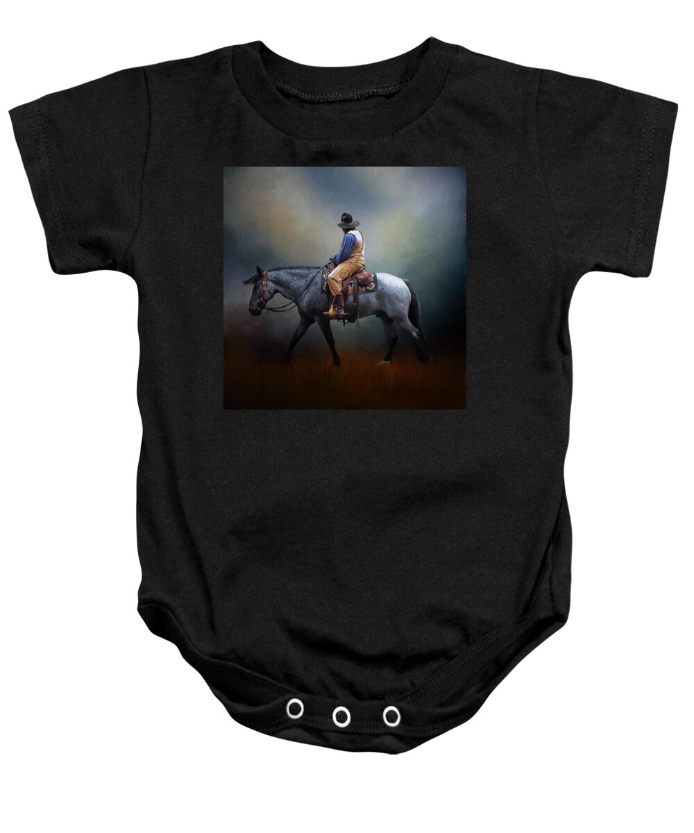 American West Baby Onesie featuring the photograph American Cowboy by David and Carol Kelly