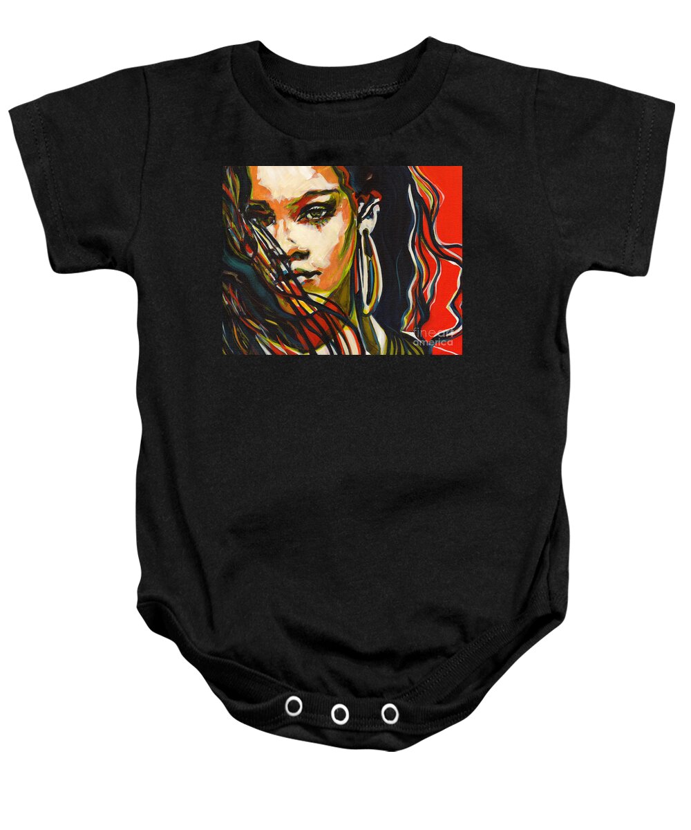 Rihanna Baby Onesie featuring the painting American Oxygen. RIHANNA - Women Who Dare by Tanya Filichkin
