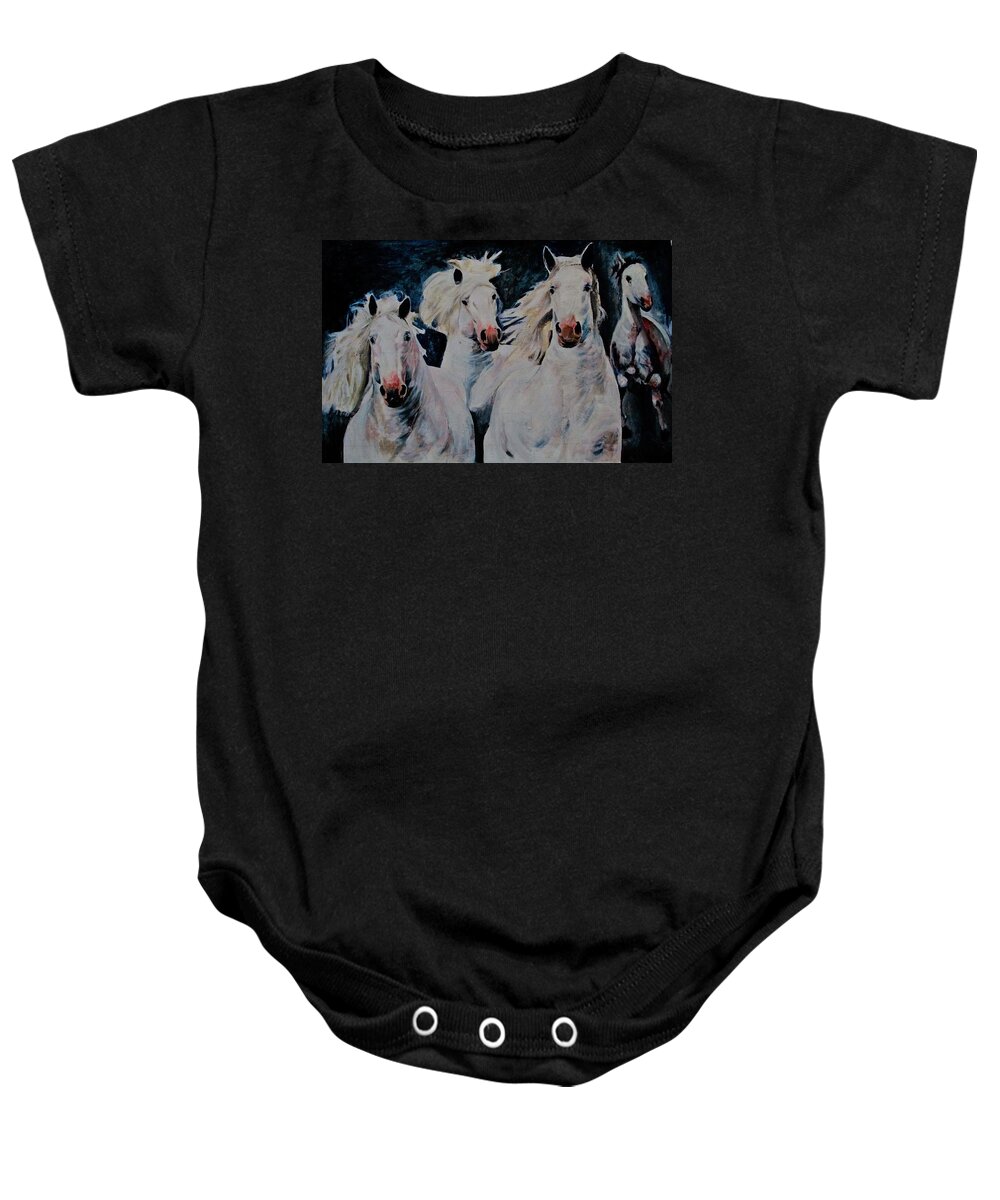 Horse Baby Onesie featuring the painting American white by Khalid Saeed