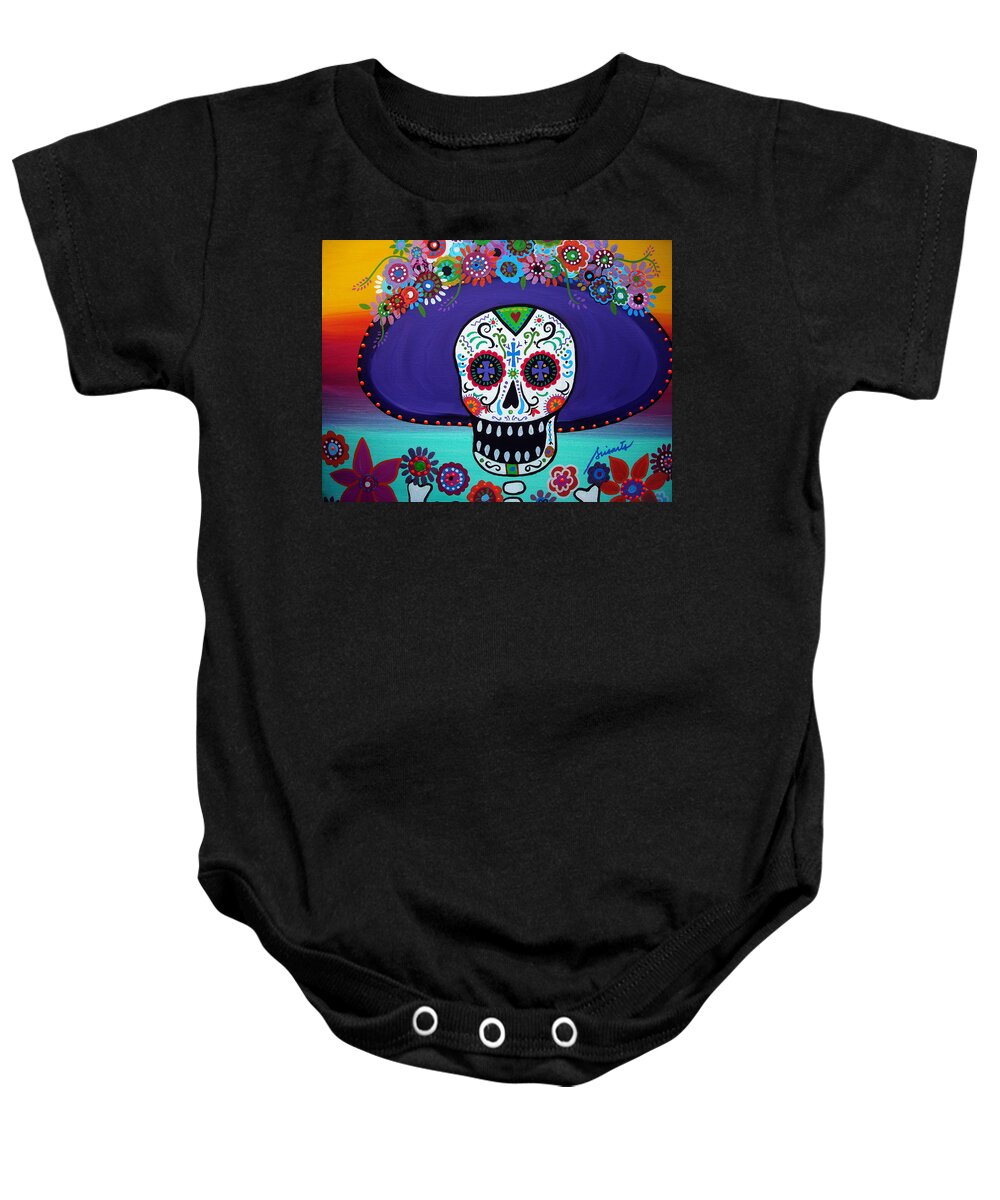 Day Of The Dead Baby Onesie featuring the painting Amor Catrina by Pristine Cartera Turkus