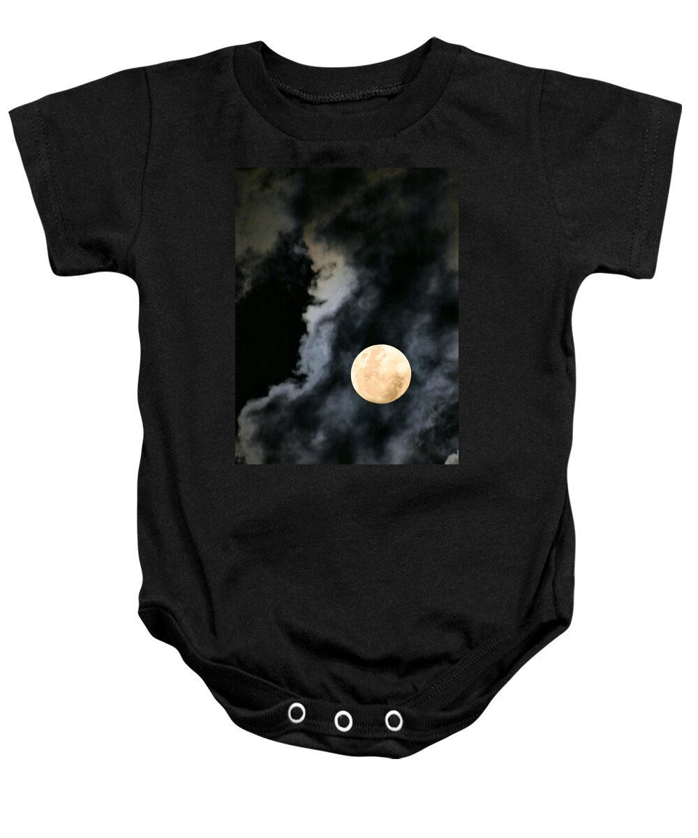Full Moon Baby Onesie featuring the photograph An Evil Face in the Clouds by Kristin Elmquist