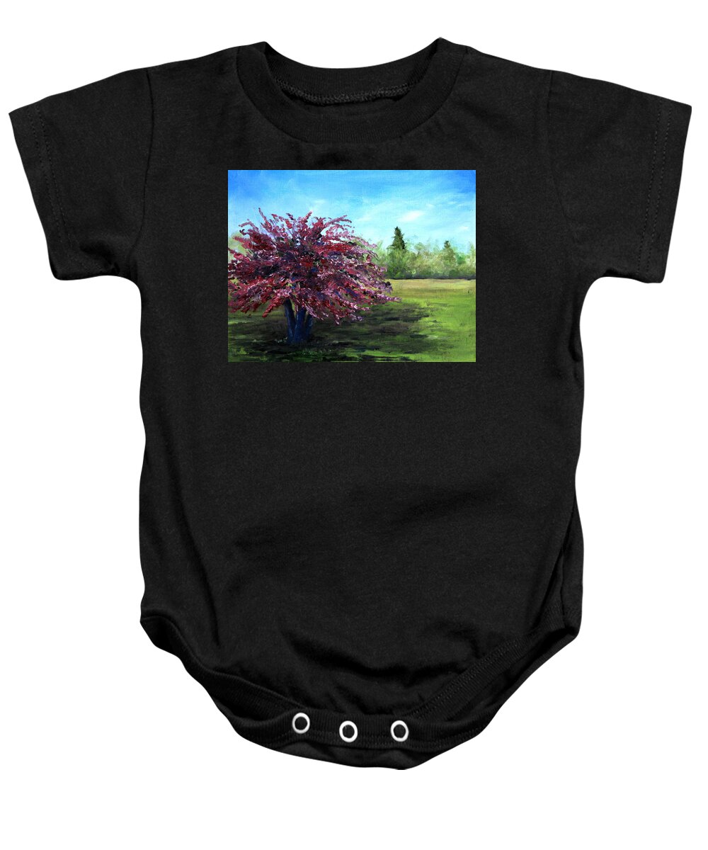 Crab Apple Tree Painting Baby Onesie featuring the painting Apple Tree by Joi Electa
