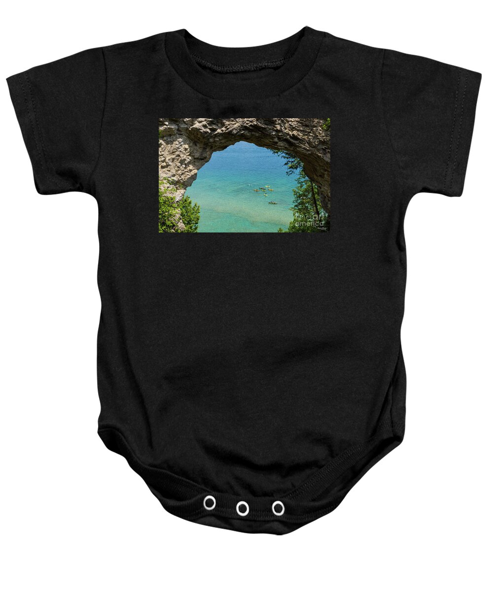 Mackinac Island Baby Onesie featuring the photograph Arch Rock Canoeing by Jennifer White