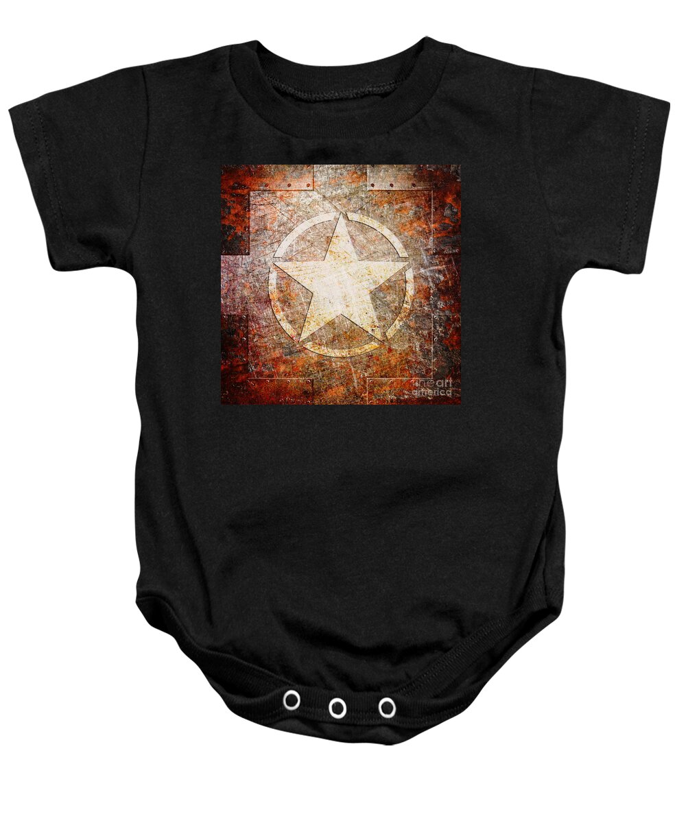 Army Baby Onesie featuring the digital art Army Star on Rust by Fred Ber