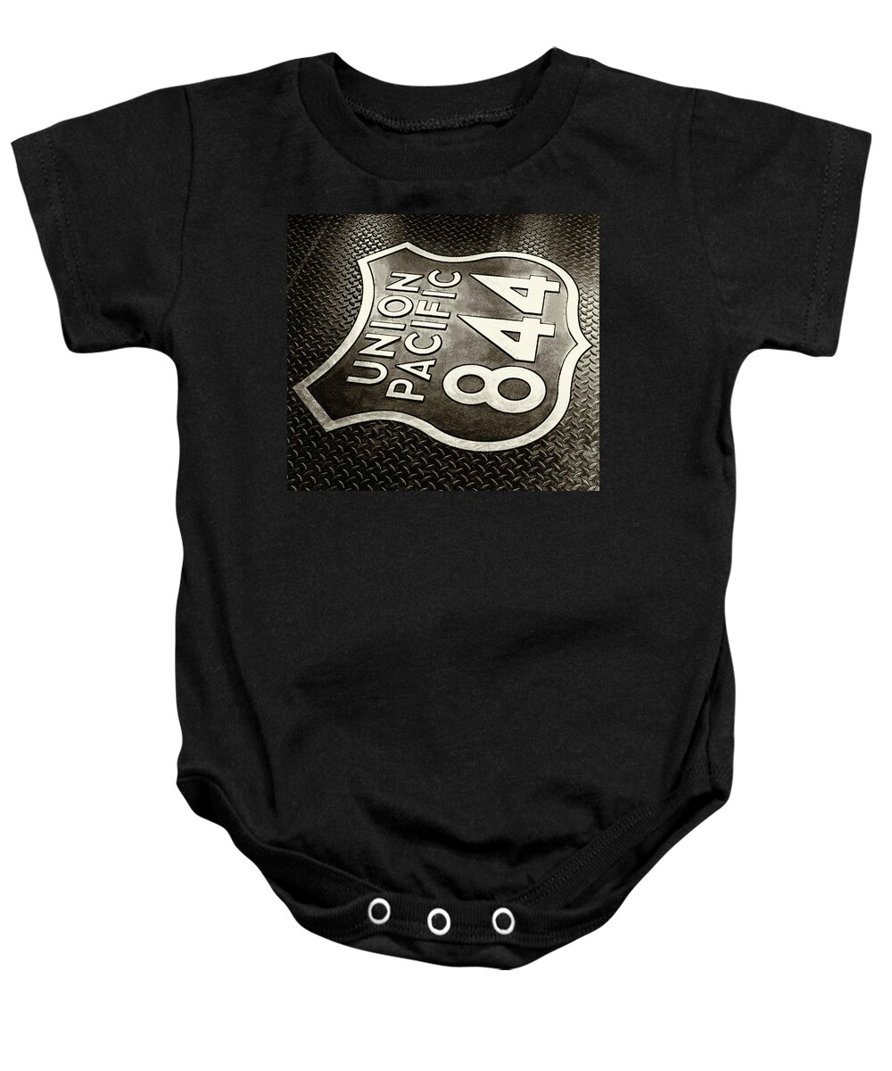 Bill Kesler Photography Baby Onesie featuring the photograph UP 844 Floor Emblem - Sepia Tone by Bill Kesler