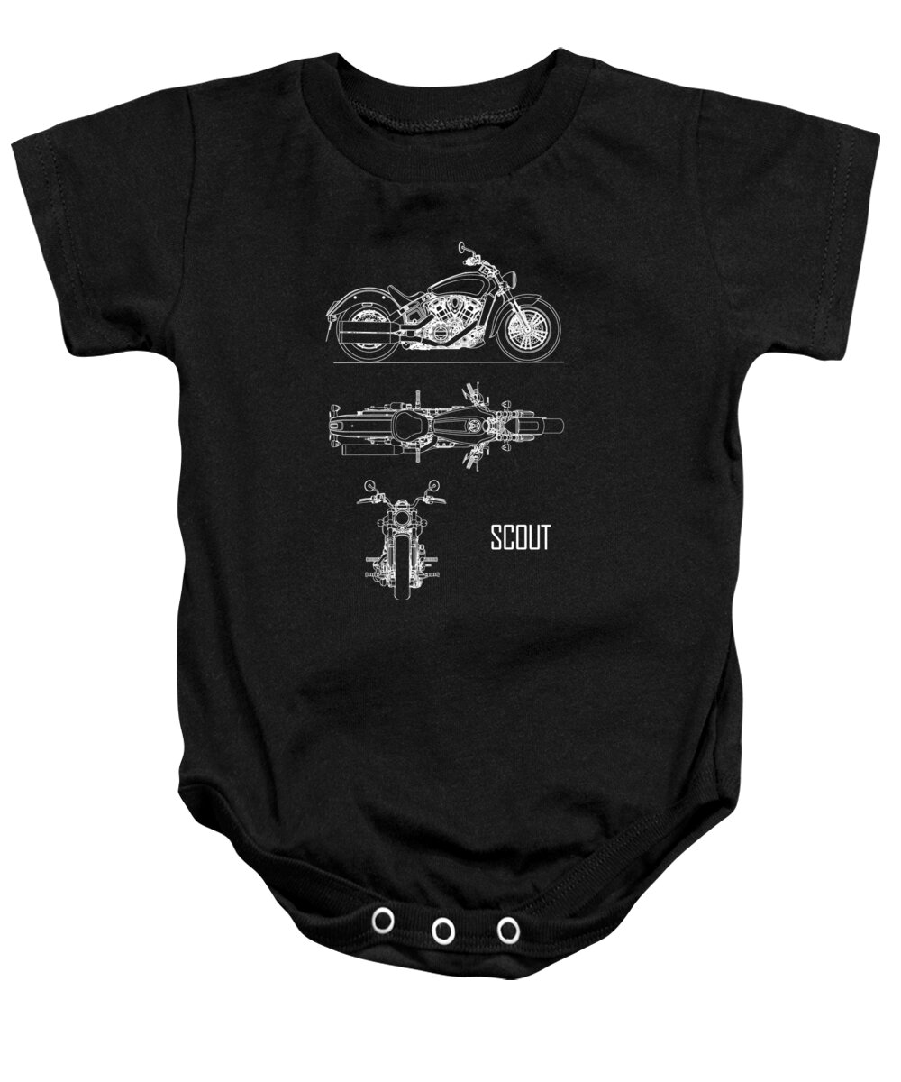 Motorcycle Baby Onesie featuring the photograph The Scout Motorcycle Blueprint by Mark Rogan