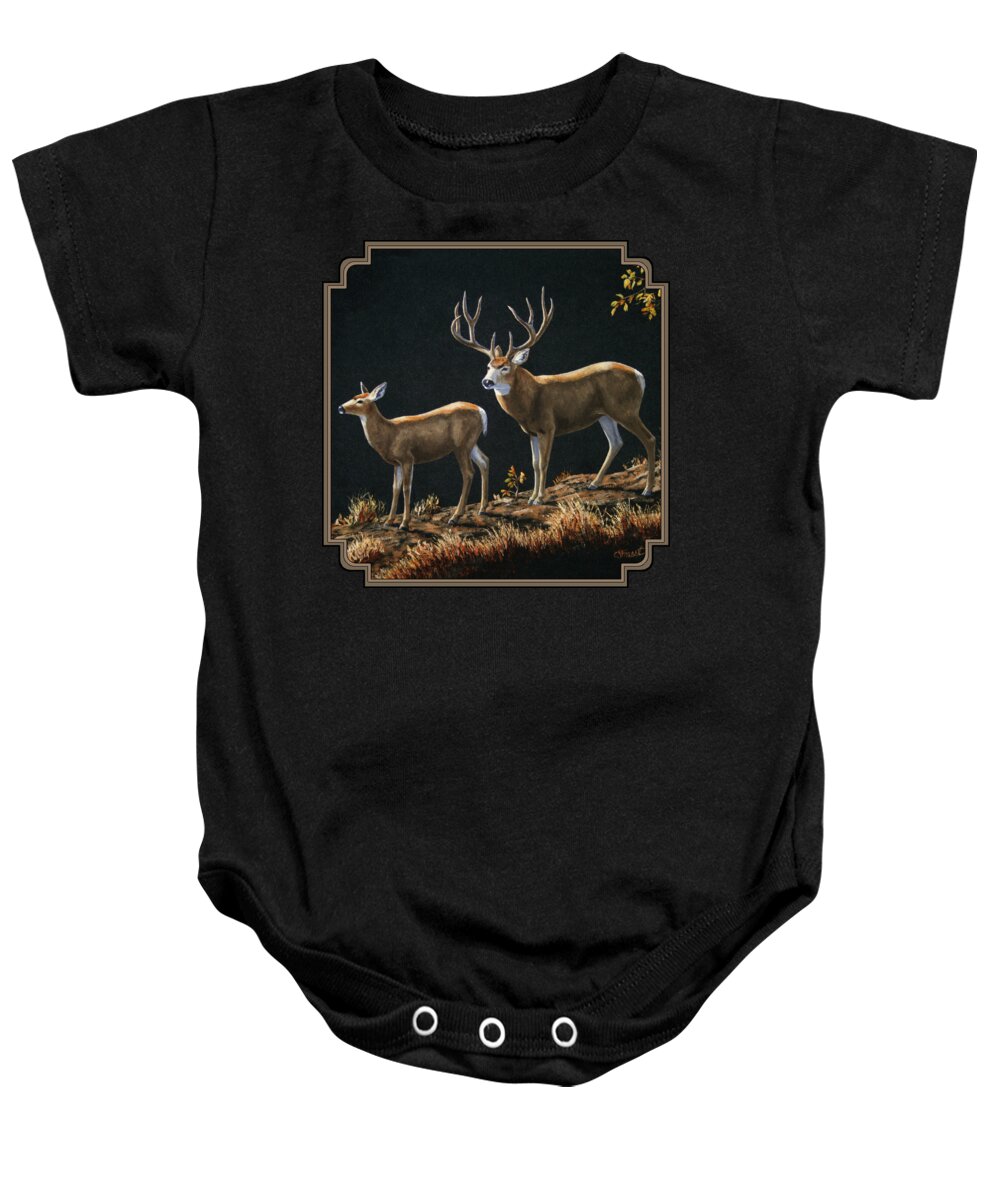 Deer Baby Onesie featuring the painting Mule Deer Ridge by Crista Forest