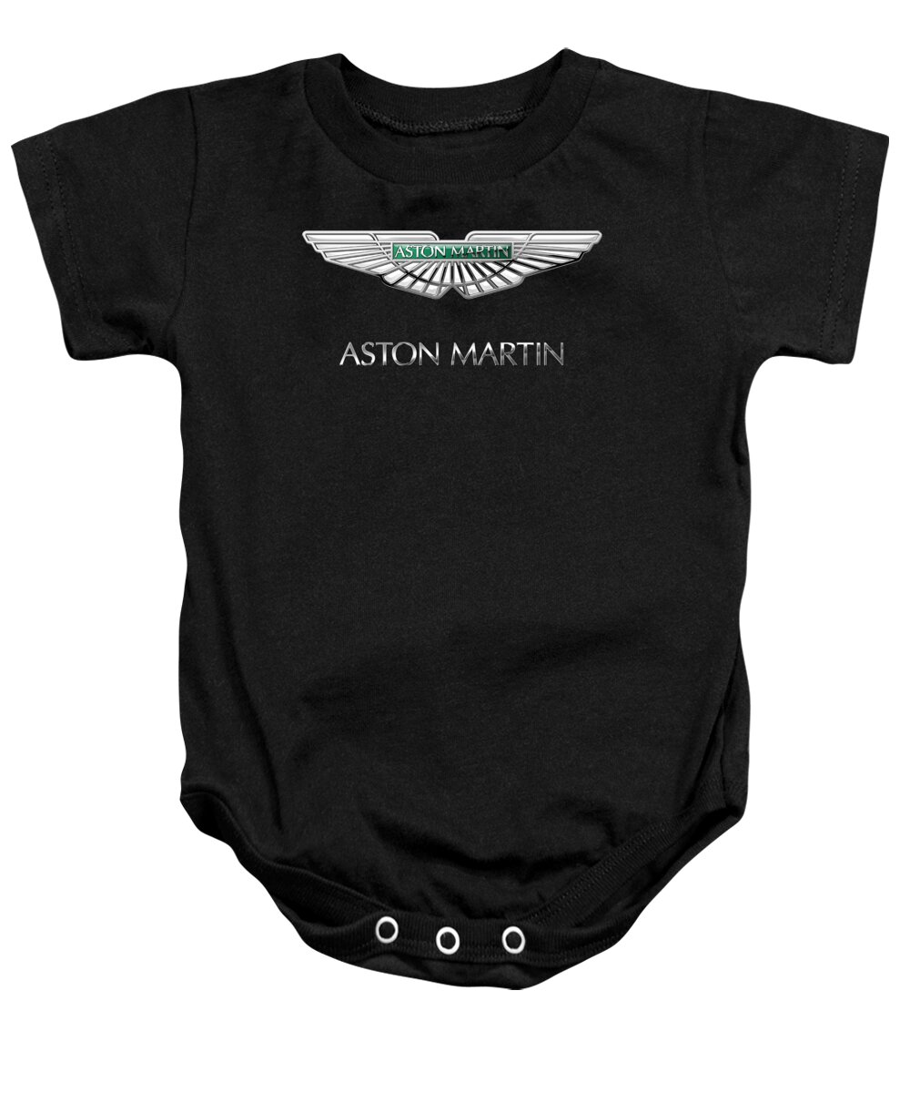'wheels Of Fortune� Collection By Serge Averbukh Baby Onesie featuring the photograph Aston Martin 3 D Badge on Black by Serge Averbukh
