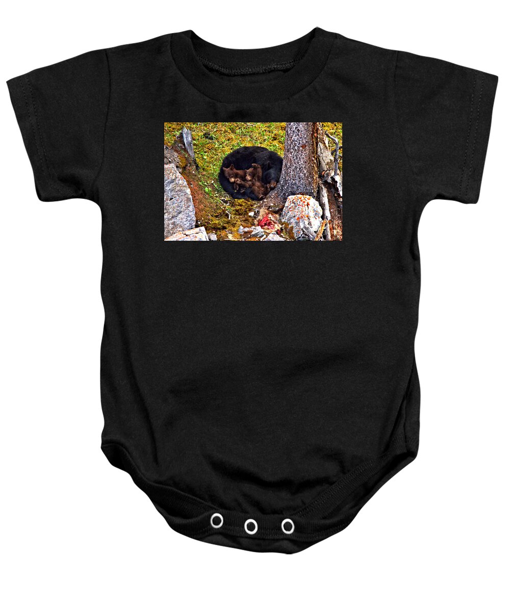 Black Bears Baby Onesie featuring the photograph At Rest After A Jasper Feast by Adam Jewell
