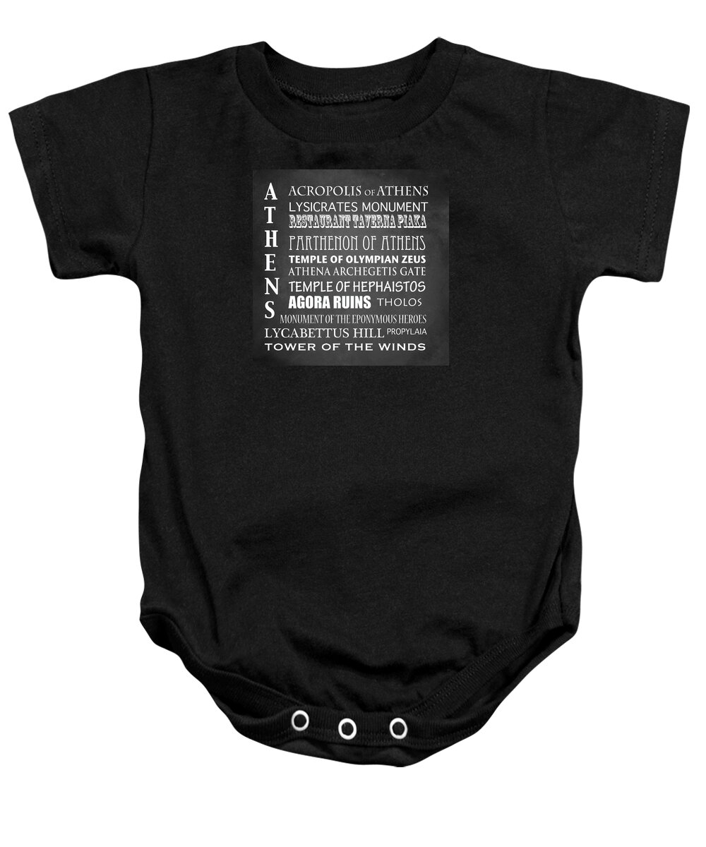 Athens Famous Landmarks Baby Onesie featuring the digital art Athens Famous Landmarks by Patricia Lintner
