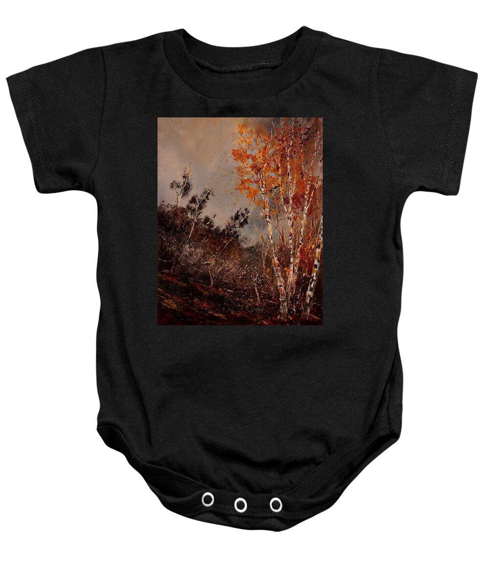 Tree Baby Onesie featuring the painting Autumn birches by Pol Ledent
