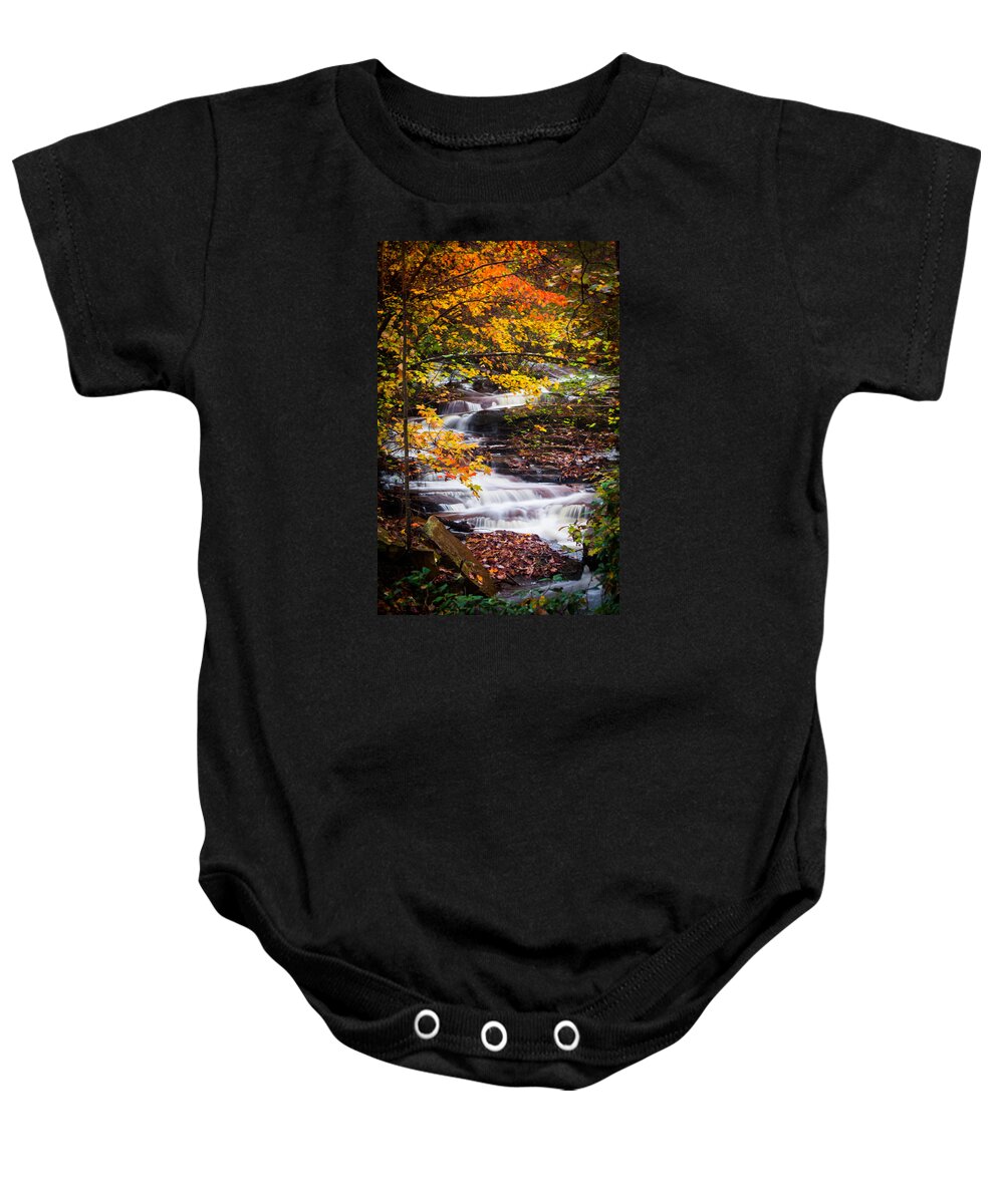 Waterfall Baby Onesie featuring the photograph Autumn Cascade by Parker Cunningham