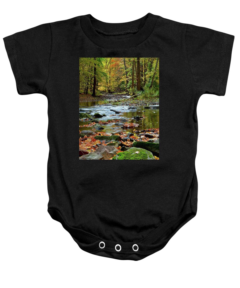 Autumn Baby Onesie featuring the photograph Autumn Cleveland Ohio Stream by Frozen in Time Fine Art Photography