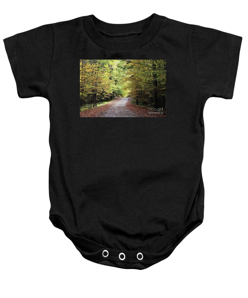 Northern Baby Onesie featuring the photograph Autumn in Michigan by Laura Kinker
