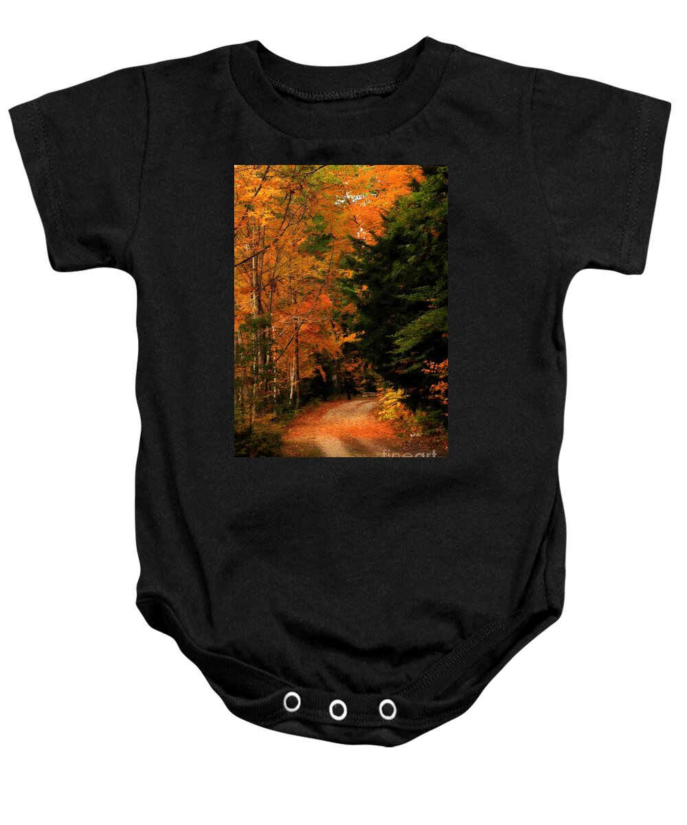 Landscape Baby Onesie featuring the photograph Autumn Trail by Marcia Lee Jones
