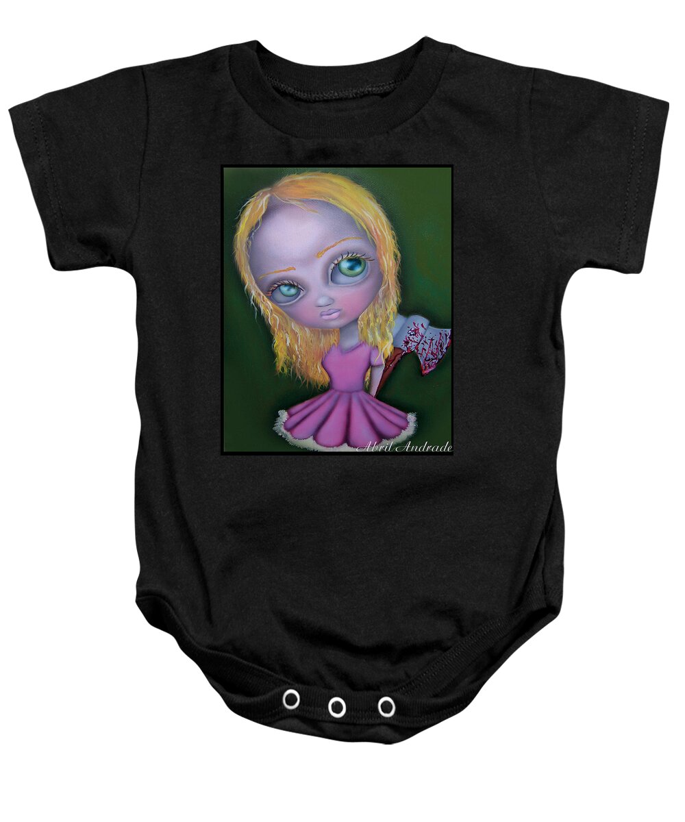 Ax Baby Onesie featuring the painting Ax Girl by Abril Andrade