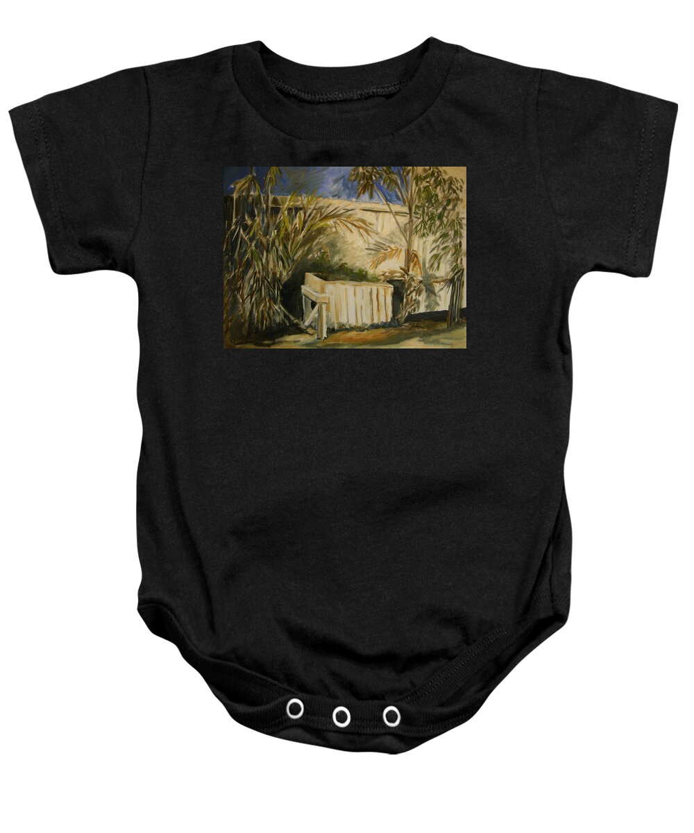 Original Oil Baby Onesie featuring the painting Bamboo and Herb Garden by Julianne Felton