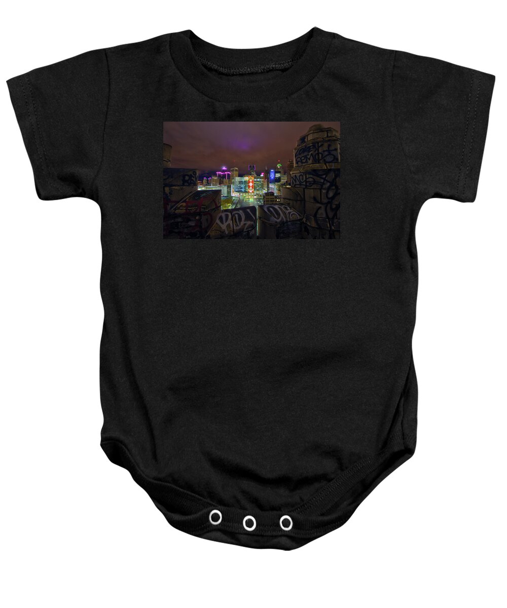 Detroit Baby Onesie featuring the photograph Bando rooftop nights in the D... by Jay Smith